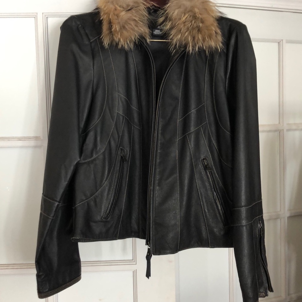 Leather espresso bomber jacket  Lg